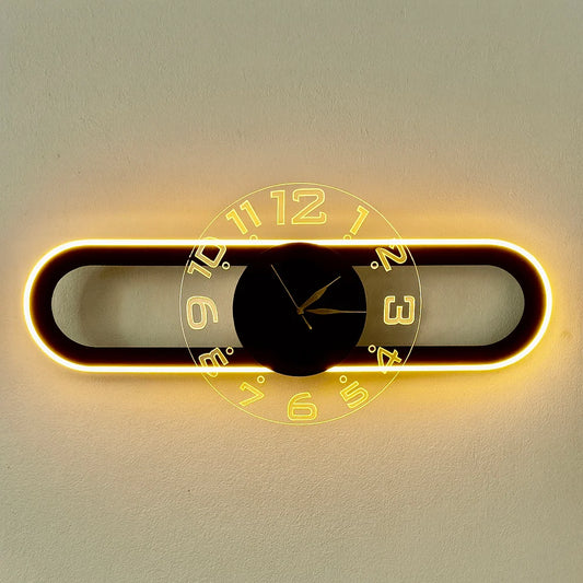 AuraClock 2-in-1 vertical and Horizontal clock Home and Office Wall with neon light ambiance